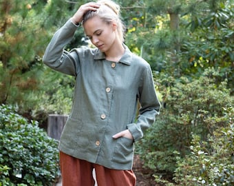 Linen cardigan jacket with pockets, Washed linen cardigan, Linen jacket, Linen blazer with buttons
