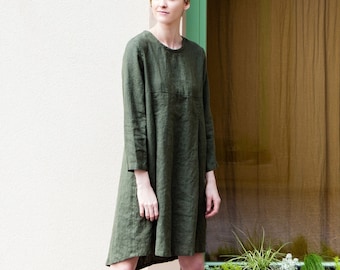 Loose asymmetrical linen dress / Linen dress / NEW washed linen dress with pockets