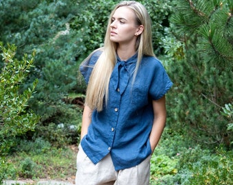 Linen blouse with buttons, Linen shirt, Loose linen blouse, Linen shirt WITH LACES