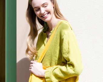 Linen top in V neck, Loose linen top, Linen blouse, Linen Top 3/4 sleeves
