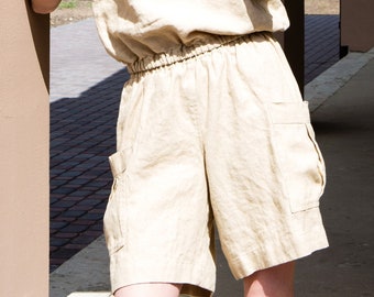Linen shorts SAFARI, Linen shorts with side pockets, Casual linen pants, Linen shorts
