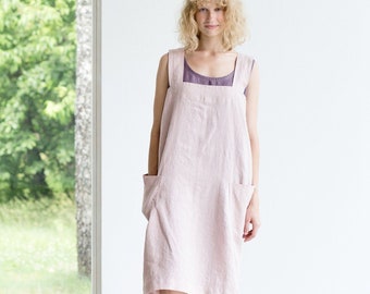 Linen pinafore Sophia, Square cross linen apron, Linen apron, Linen pinafore apron