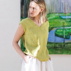 Linen Top in V neck, Linen top, Linen blouse, Linen shirt, Casual Linen Blouse