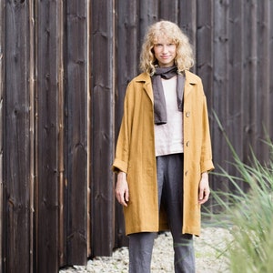 Heavy weight linen jacket with deep pockets Nora, Linen coat, Fall linen coat