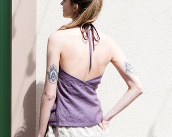 Linen Top Crossed Back / Linen Top / Split Back Top / Linen Sleeveless Top with open back