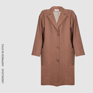 Linen coat in heavy linen fabric, Linen coat with deep pockets, Linen jacket image 5