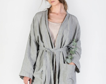 Linen robe, Vintage style natural linen robe, Women's linen bathrobe, Long linen gown, Luxurious spa robe, Stonewashed linen robe