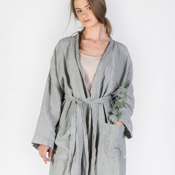 Linen robe, Vintage style natural linen robe, Women's linen bathrobe, Long linen gown, Luxurious spa robe, Stonewashed linen robe