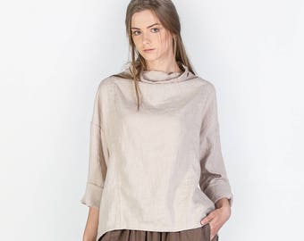 Linen blouse / Linen top / 100% linen shirt / Women linen clothing / Loose linen top / Washed linen blouse / Handmade top with 3/4 sleeves