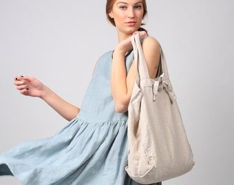 Linen tote bag / Linen shopping bag / Linen tote bag in oatmeal color / Linen beach bag