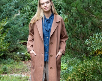 Linen coat in heavy linen fabric, Linen coat, Linen jacket with pockets, Fall linen coat