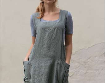 Cross-Back Linen Apron Charlotte / Linen pinafore apron