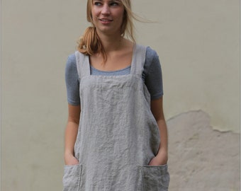 Cross-Back Linen Apron Sophia, Linen pinafore apron, Full linen apron