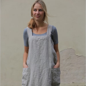 Cross-Back Linen Apron Sophia, Linen pinafore apron, Full linen apron