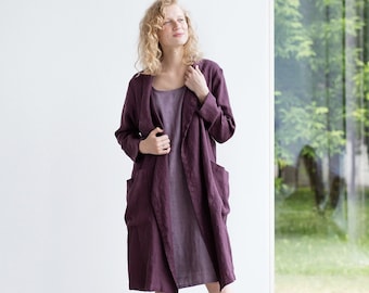 Vintage Long Linen Minimalist Lightweight Duster Midi Coat W Vintage Long Linen Minimalist Lightweight Duster Midi Coat W
