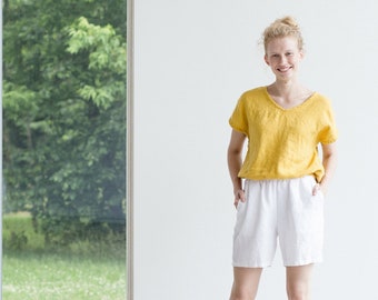 Linen shorts / Casual linen shorts / High waist linen shorts / Loose linen shorts