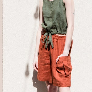 Linen shorts SAFARI, Linen shorts with side pockets, Casual linen pants, Linen shorts image 4