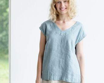 Linen shirt, Simple linen top, Summer linen top, Basic linen blouse