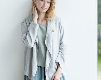 Linen jacket / Handmade linen jacket with button / Linen cardigan / Loose linen jacket