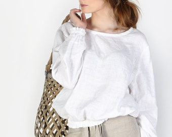 Light linen top, Linen blouse, Linen shirt women, Plus size top, Custom size linen blouse