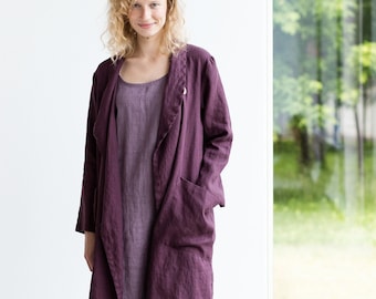 Linen kimono style jacket, Linen cardigan, Long loose linen coat, Linen Longline Cardigan