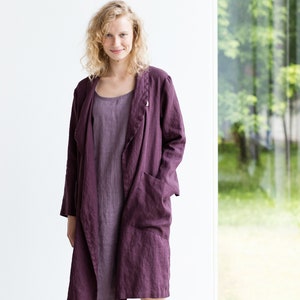 Linen kimono style jacket, Linen cardigan, Long loose linen coat, Linen Longline Cardigan image 1