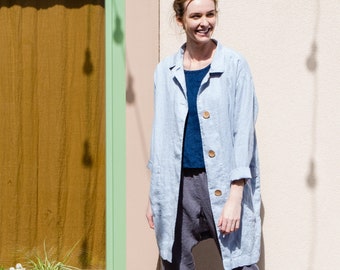 Linen coat NORA, Linen jacket, Woven herringbone linen jacket with pockets