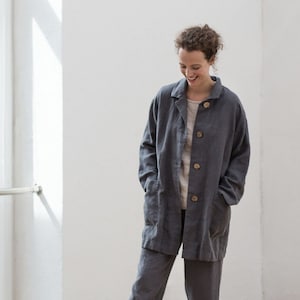 Linen Coat, Linen Jacket, Heavy weight linen coat with deep pockets, Linen cardigan