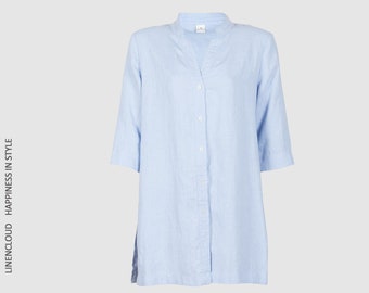 Linen shirt, ZIP-UP linen shirt, Linen blouse, Linen top, Long linen shirt