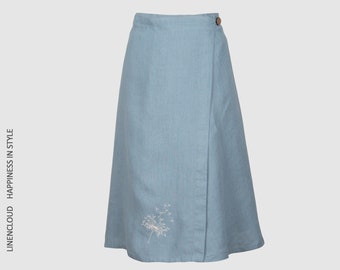 Linen wrap skirt, Summer linen skirt with adjustable waist , A line wrap skirt, Long wrap linen skirt