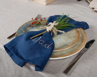 Set of 3 Personalized linen napkins / Set of 3 embroidered linen napkins / Natural linen napkins / Washed linen napkins / Table napkins