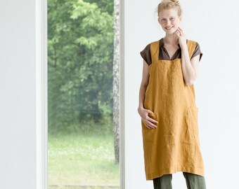 Tablier pinafore en lin/ Robe pinafore en lin / Pinafore en lin / Tablier en lin en ambre