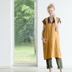 Linen pinafore apron/  Linen pinafore dress / Linen pinafore / Linen apron in amber