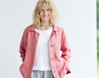 Leinen-Cardigan-Jacke / Gewaschener übergroßer Leinen-Cardigan / Leinenjacke / Leinen-Blazer