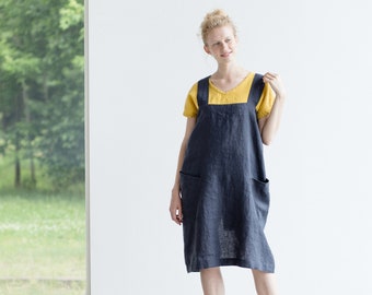 Tablier pinafore en lin Sophia/ Tablier Pinafore / Robe pinafore en lin / Tablier long lavé