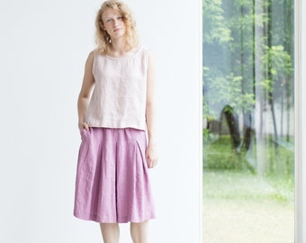 Linen skirt / Washed linen skirt / A line linen skirt with pockets / High waist linen skirt