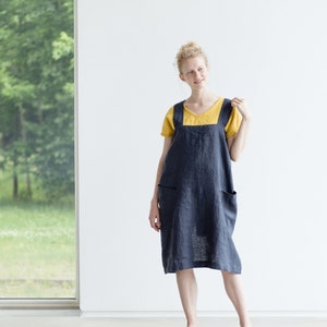 Linen pinafore apron Sophia/ Pinafore apron / Linen pinafore dress / Washed long apron