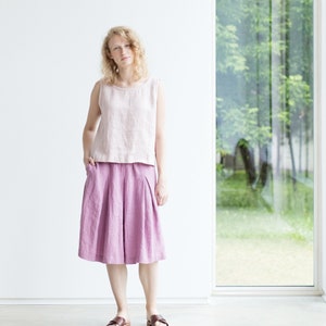 Linen skirt / Washed linen skirt / A line linen skirt with pockets / High waist linen skirt