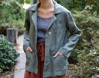 Linen jacket with pockets, Open-Front linen cardigan, Linen jacket, Linen blazer with buttons