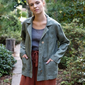 Linen jacket with pockets, Open-Front linen cardigan, Linen jacket, Linen blazer with buttons