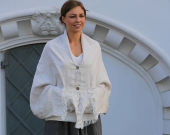 Washed linen scarf, Linen shawl, Softened linen scarves with pockets