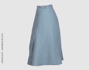 Linen wrap skirt, Full length linen skirt with 2 buttons , A line wrap linen skirt, Long linen skirt