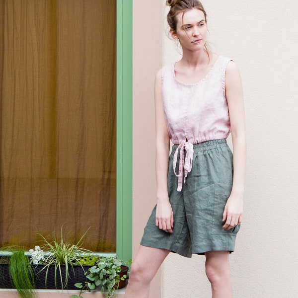Linen shorts relaxed fit, Linen shorts SAFARI, Washed linen shorts with side pockets