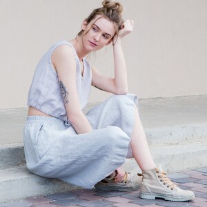 LINEN CULOTTES high waist, Linen pants, Linen pants relaxed fit, Soft linen loose culottes
