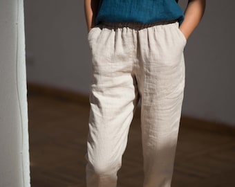 Pantaloni di lino / Pantaloni da donna casual / Pantaloni di lino / Pantaloni di lino con elastico in vita