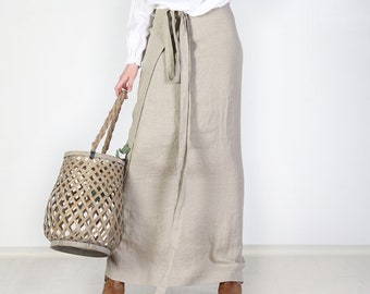 Linen wrap skirt, Full length linen skirt, A line wrap skirt, Long linen skirt