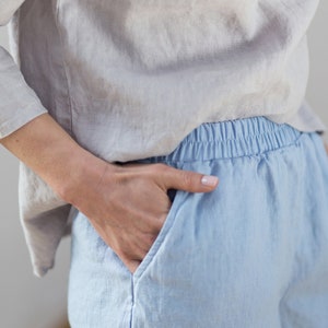 Linen shorts / Hight wist linen shorts / White linen shorts for woman with pockets#