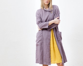 Loose Linen Jacket with Pockets, Casual Linen Coat, Linen Cardigan For Women, Linen Blazer