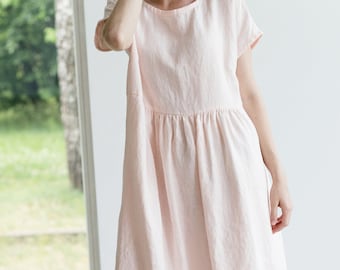 Smock linen dress / Empire style linen dress / Linen dress / Linen sleeveless summer dress