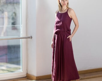 Linen skirt / Maxi length linen skirt/ Pleated linen maxi skirt / Skirt with pockets / summer linen skirt